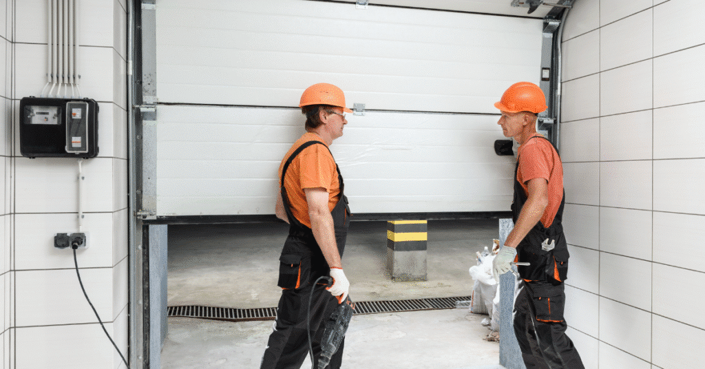 Professionals Maintaining a Garage Door