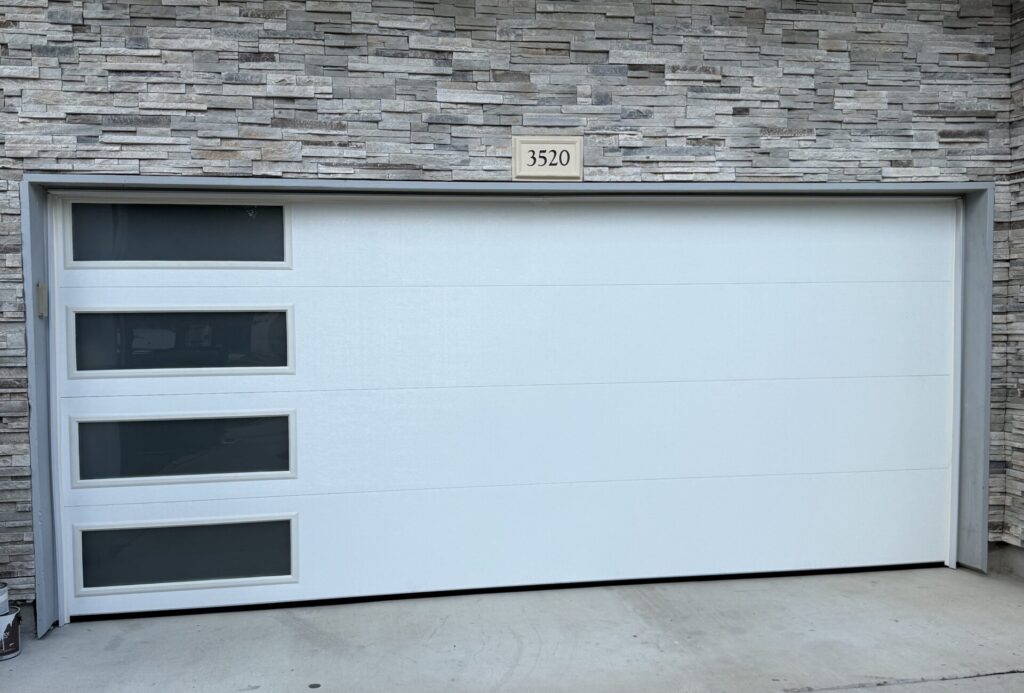 White Doublewide Modern Garage Door Installation Houston