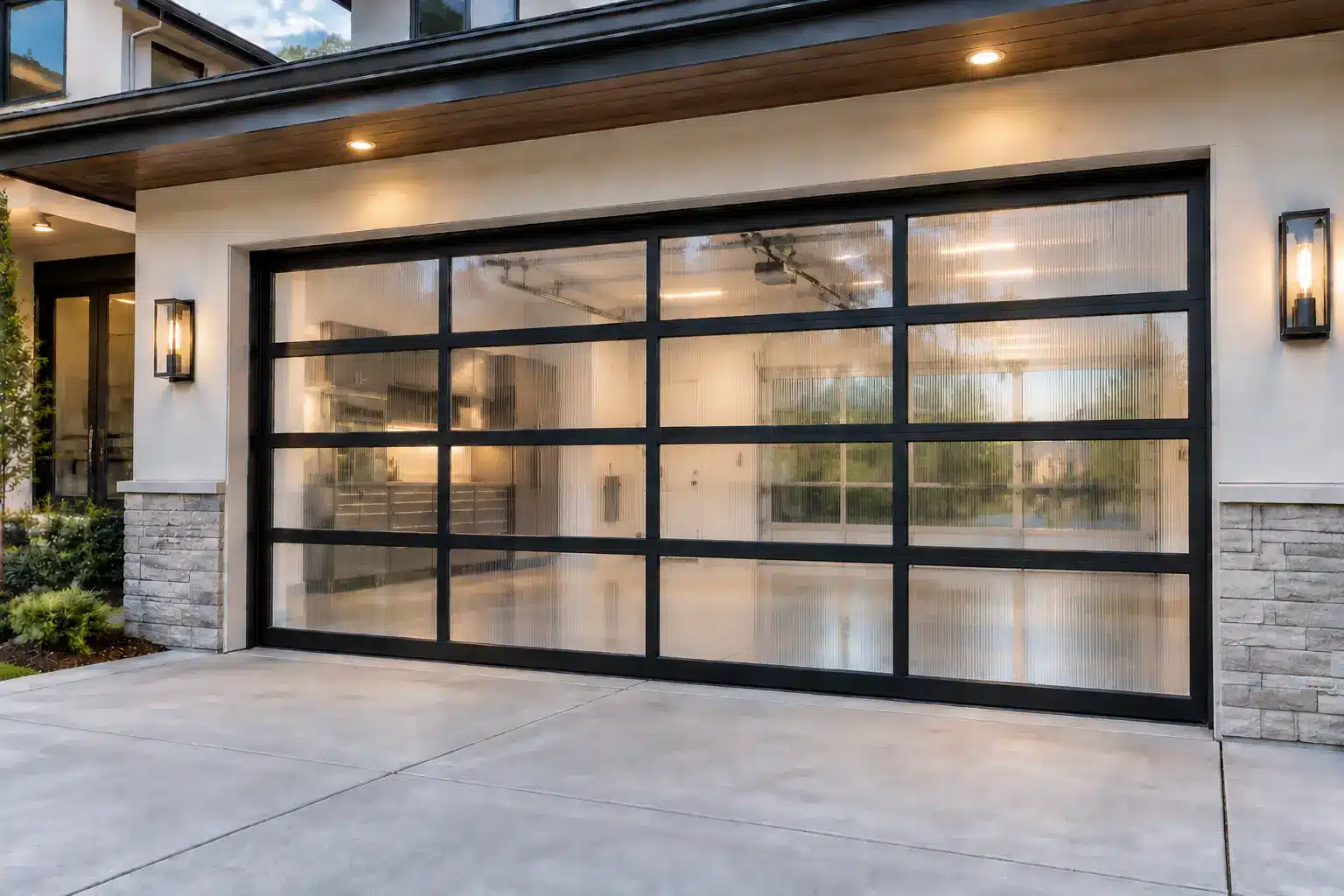 Clear Polygal Avante glass garage door