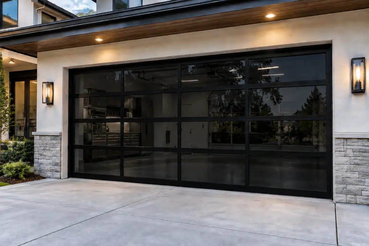 black tinted glass garage door