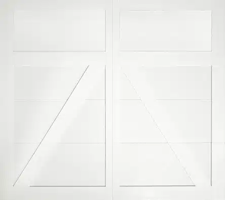 Carriage Creek white carriage house garage door with decorative X-brace panels