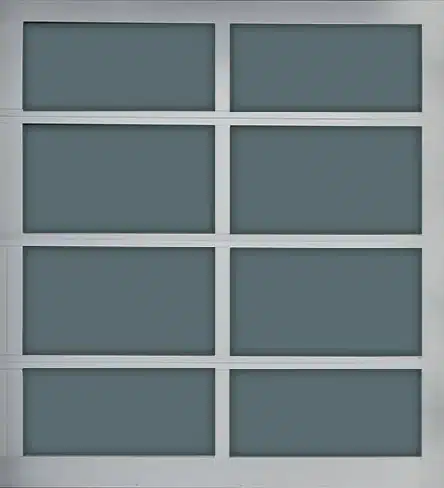 Full-view aluminum garage door with eight glass panels